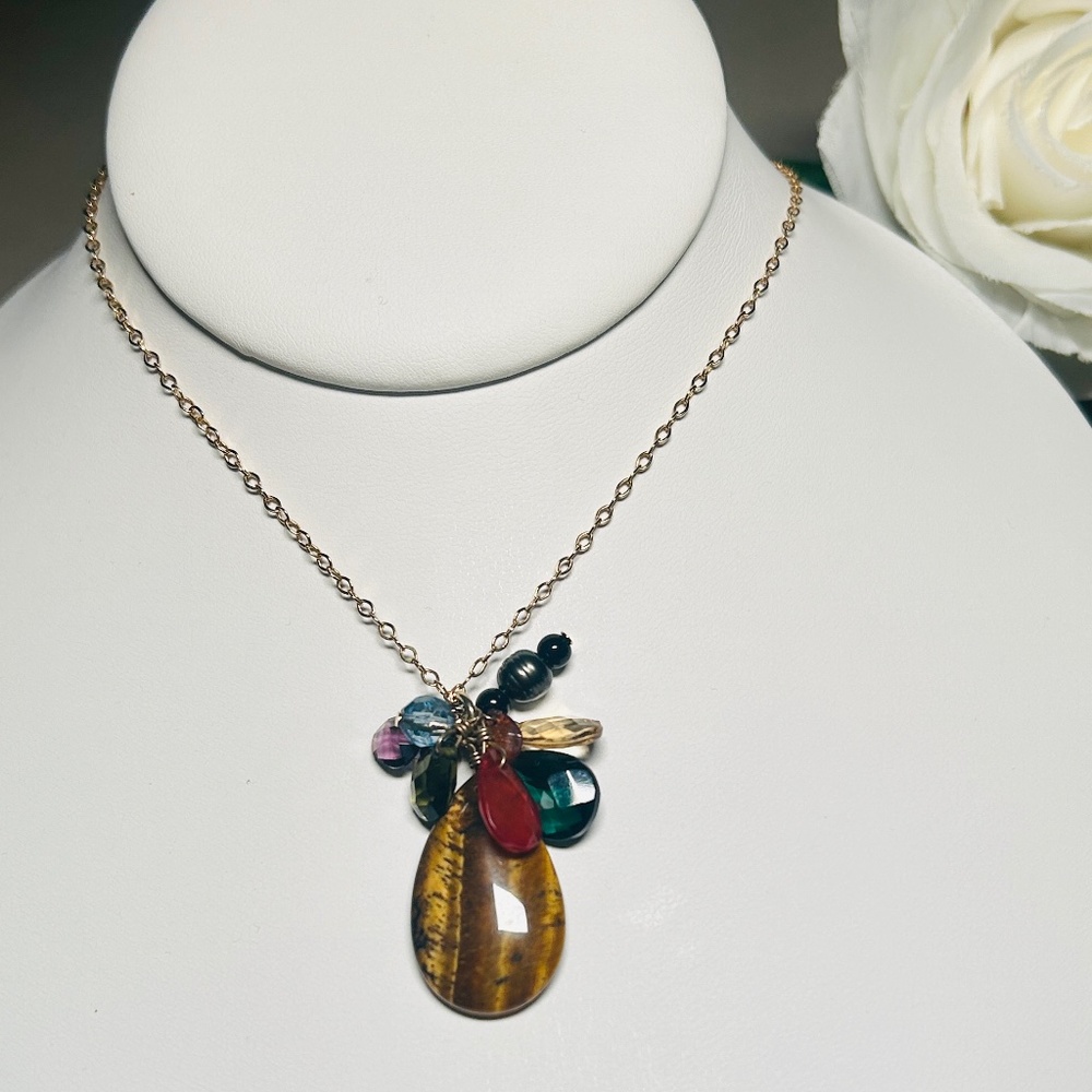 Earthy stylish Lauren Ralph Lauren Tiger’s Eye and Crystal Stone pendants